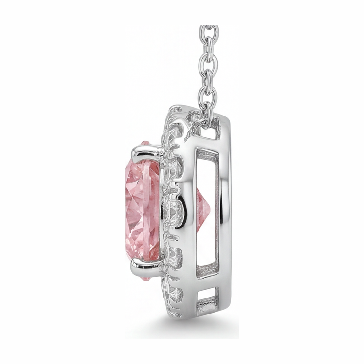 Collier Pendentif Diamant Rose de laboratoire 2 Carats Halo Rond en Or Blanc 14 Carats