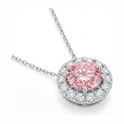 Collier Pendentif Halo Rond en Diamant Rose de laboratoire 2 Carats Or Blanc 14 Carats