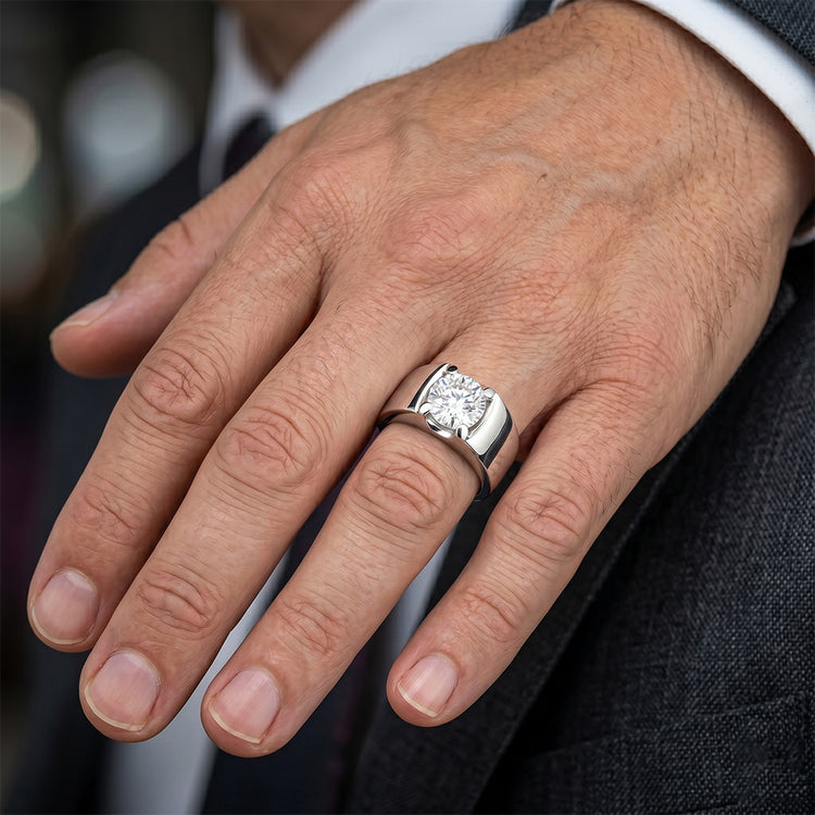 2 carats Brillant Bague pour Homme en Or 14K Blanc