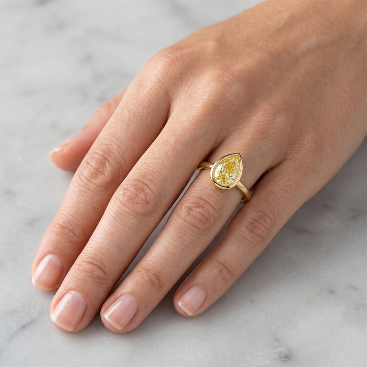 2 carats Diamant Canari Bague de Demande en Or 14K Jaune