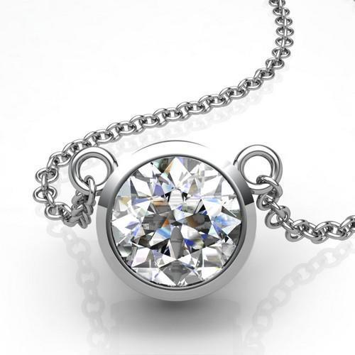 2 carats lunette sertie ronde Naturel diamant solitaire collier pendentif 14K