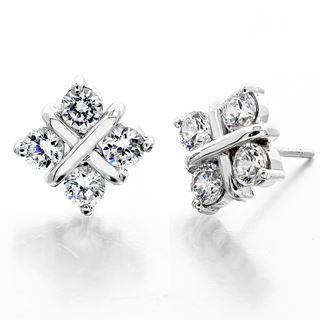 Puces d'Oreilles Or Blanc 14 Carats avec Diamant Fin – vue principale