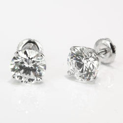 Taille Ronde Diamant Pendants d'Oreilles en Or Blanc 14 Carats