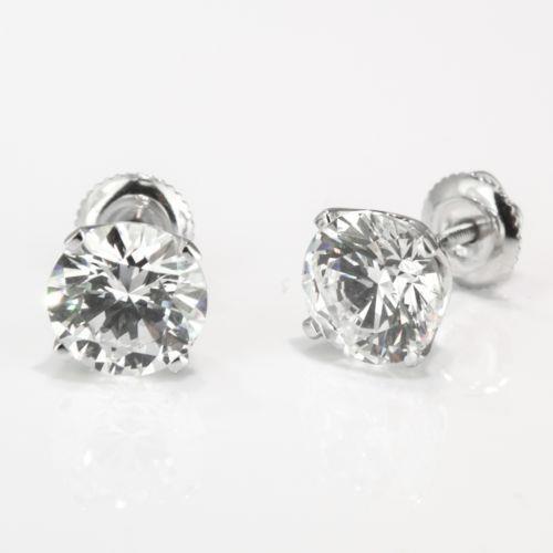 Diamant Taille Ronde Pendants d'Oreilles en Or Blanc 14 Carats – vue principale
