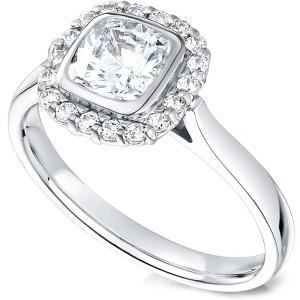 2 ct. Coussin de bague Halo Diamants Et Ensemble De Lunettes Véritable Diamant Rond WG 14K