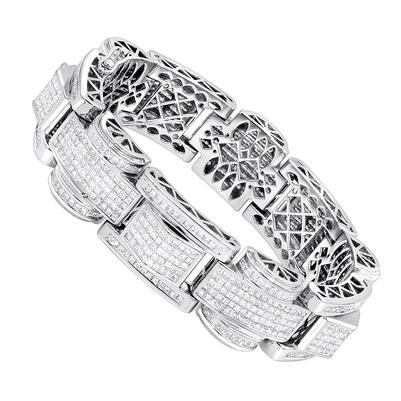 20 Carats Naturel Diamant Serti De Pavé Coupe Princesse Bracelet Homme Or Blanc 14K