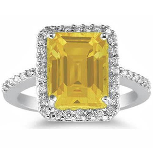 Taille Émeraude Citrine bague en Or Blanc 14 Carats – vue principale