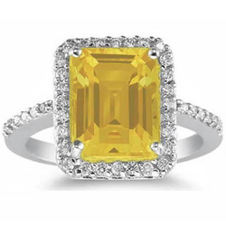 Citrine Pavé Bague avec Gemme – 21 carats en Or Blanc 14 Carats