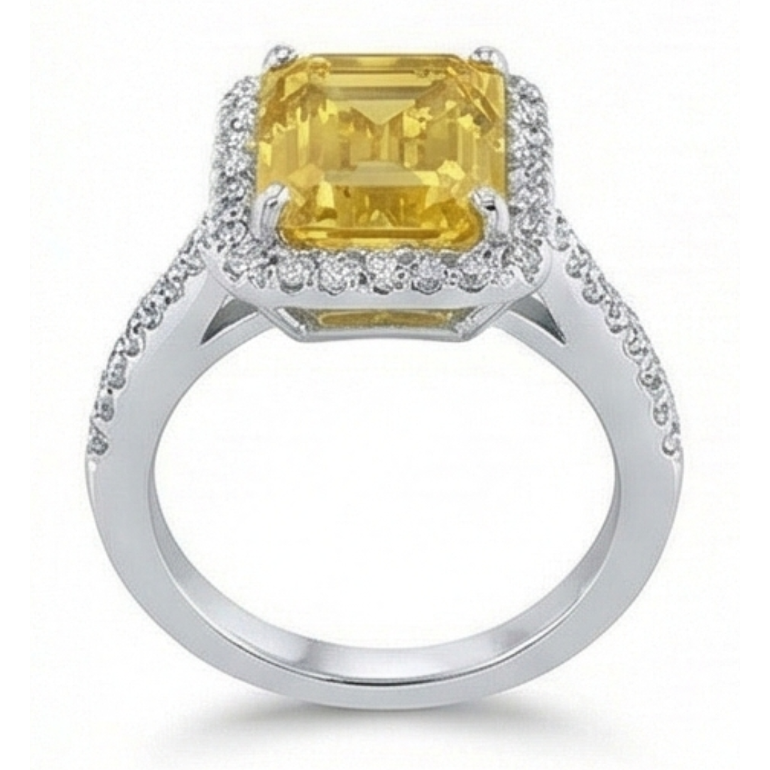Citrine Taille Émeraude Bague avec Gemme en Or Blanc 14 Carats – vue de profil