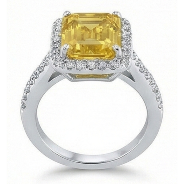 Citrine Taille Émeraude Bague avec Gemme en Or Blanc 14 Carats – vue de profil