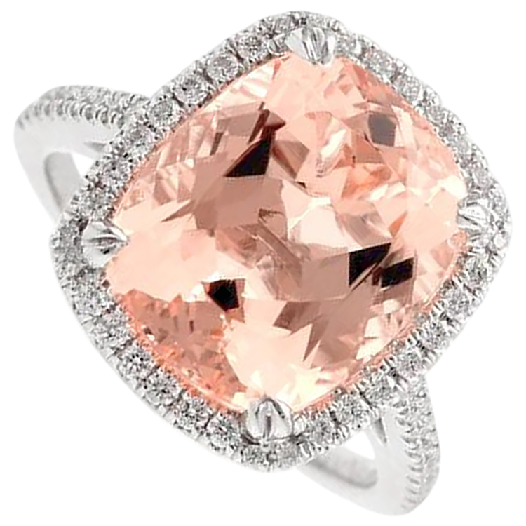 naturel cushion morganite 23.05carats bague détail rapproché