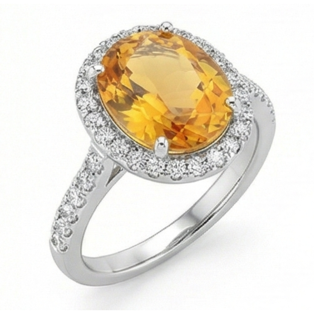 Ovale Citrine bague en Or 14K Blanc – vue principale