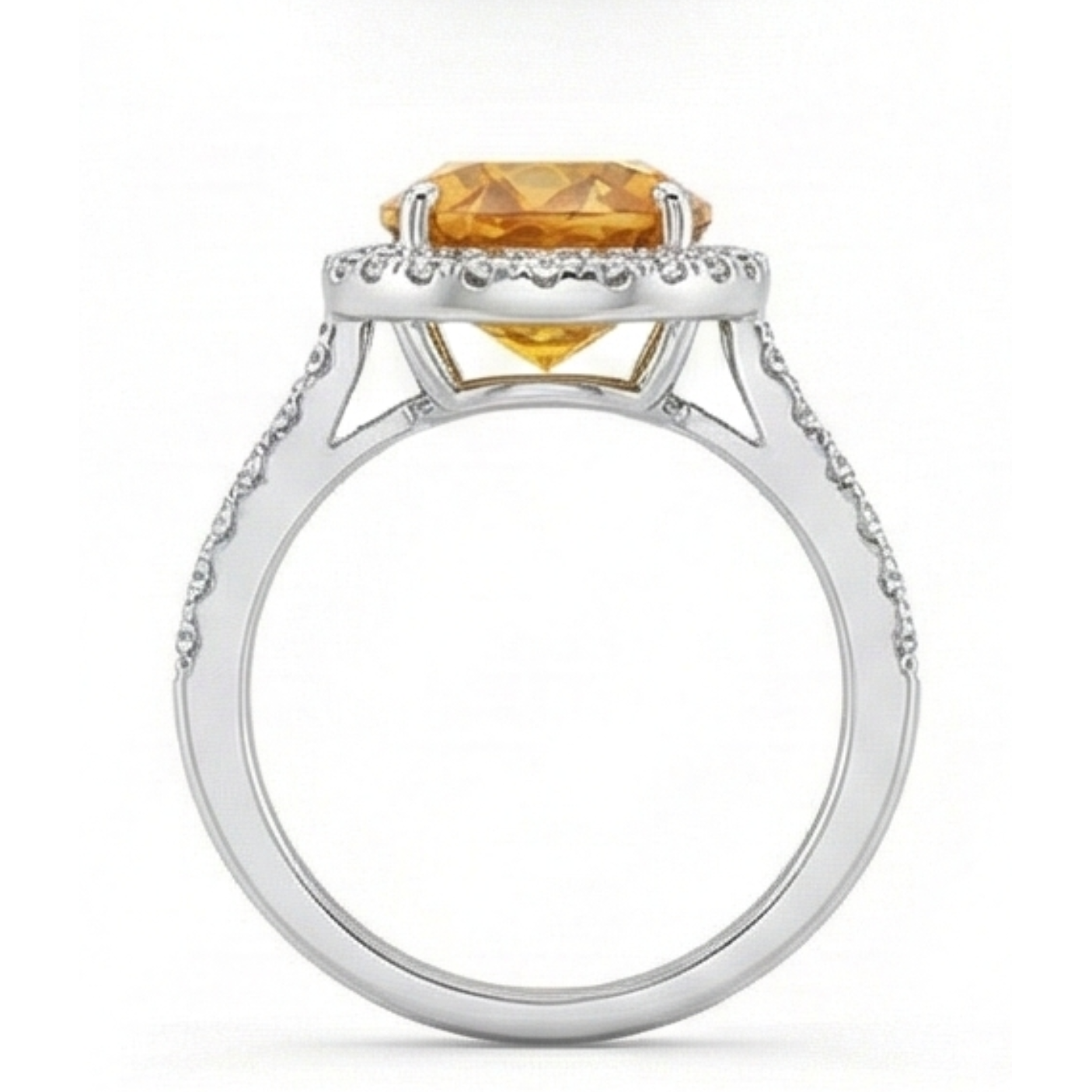 Ovale Citrine bague en Or 14K Blanc – vue de face