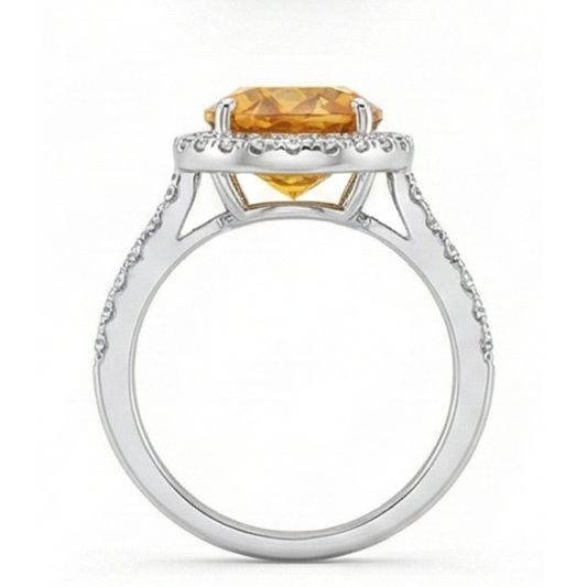 Ovale Citrine bague en Or 14K Blanc – vue de face