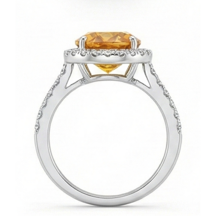 Ovale Citrine bague en Or 14K Blanc – vue de face