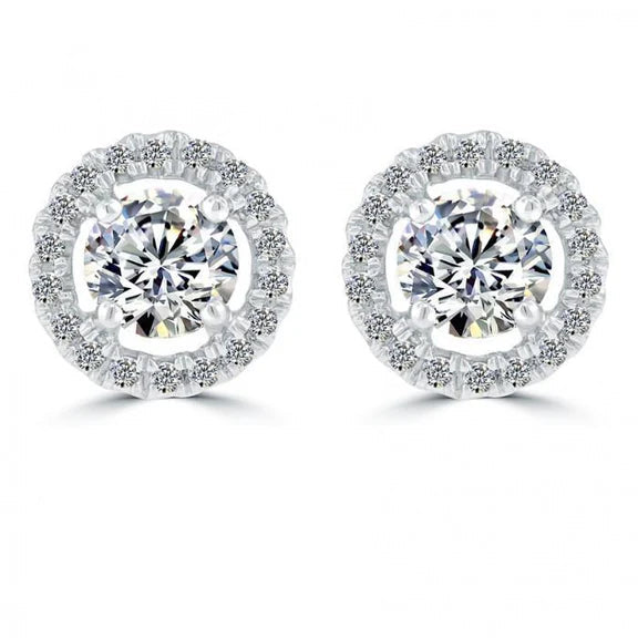 2,40 Carats. Boucles d'Oreilles Réel Diamant Halo Rond Or Blanc Bijoux en Or Scintillant