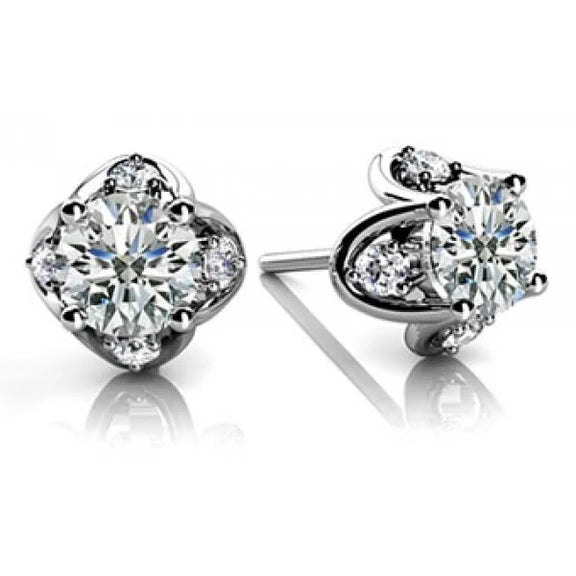2,40 Ct. Boucles D'Oreilles Clous Femme Réel Diamant Rond Or Blanc Serti Couronne