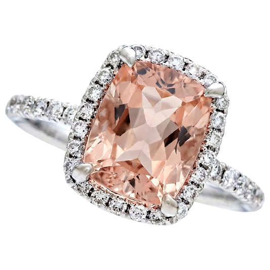 25.25 Carats Morganite Et Diamants Naturels Extraits des Mines ( et non cultivés en laboratoire ) Alliance Or Blanc 14K