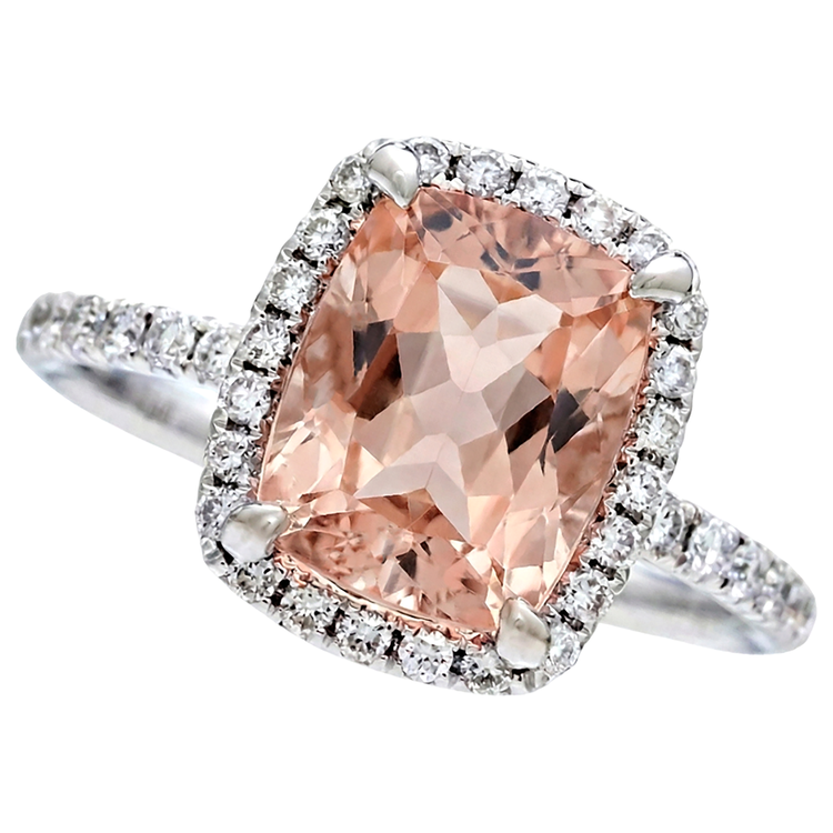 25.25 Carats Morganite Et Diamants Naturels Extraits des Mines ( et non cultivés en laboratoire ) Alliance Or Blanc 14K