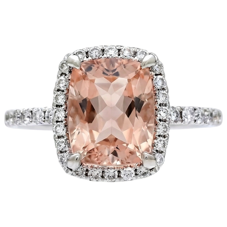25.25 Carats Morganite Et Diamants Naturels Extraits des Mines ( et non cultivés en laboratoire ) Alliance Or Blanc 14K