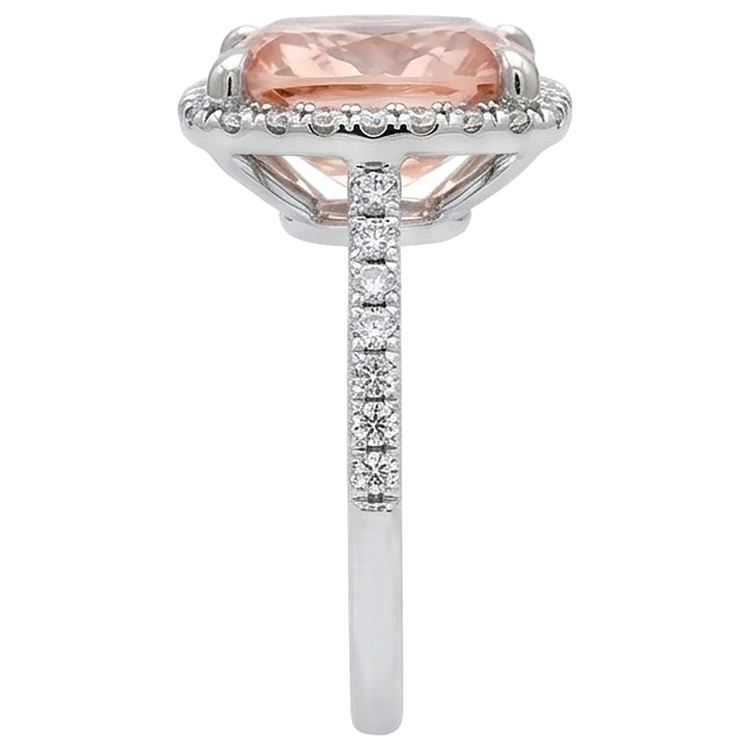 25.25 Carats Morganite Et Diamants Naturels Extraits des Mines ( et non cultivés en laboratoire ) Alliance Or Blanc 14K