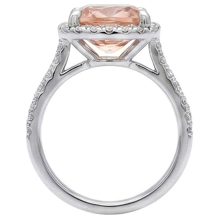 25.25 Carats Morganite Et Diamants Naturels Extraits des Mines ( et non cultivés en laboratoire ) Alliance Or Blanc 14K