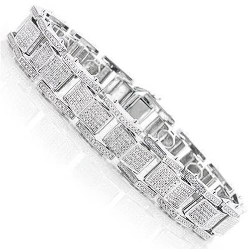 25 Carats Véritable Diamant Hommes Bracelet Bijoux Solide Blanc 14K Or