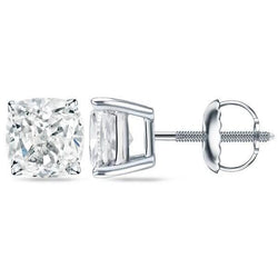 Coussin Brillant Puces d'Oreilles en Or 14K Blanc – 2,50 carats
