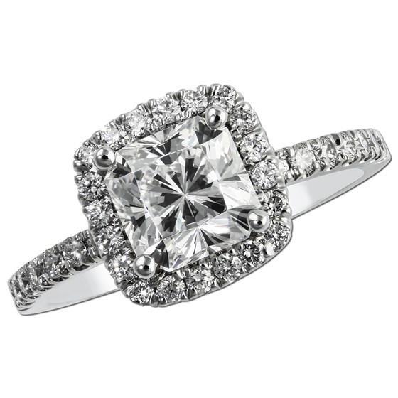Brillant Asscher Bague Halo en Or Blanc 14 Carats – vue principale