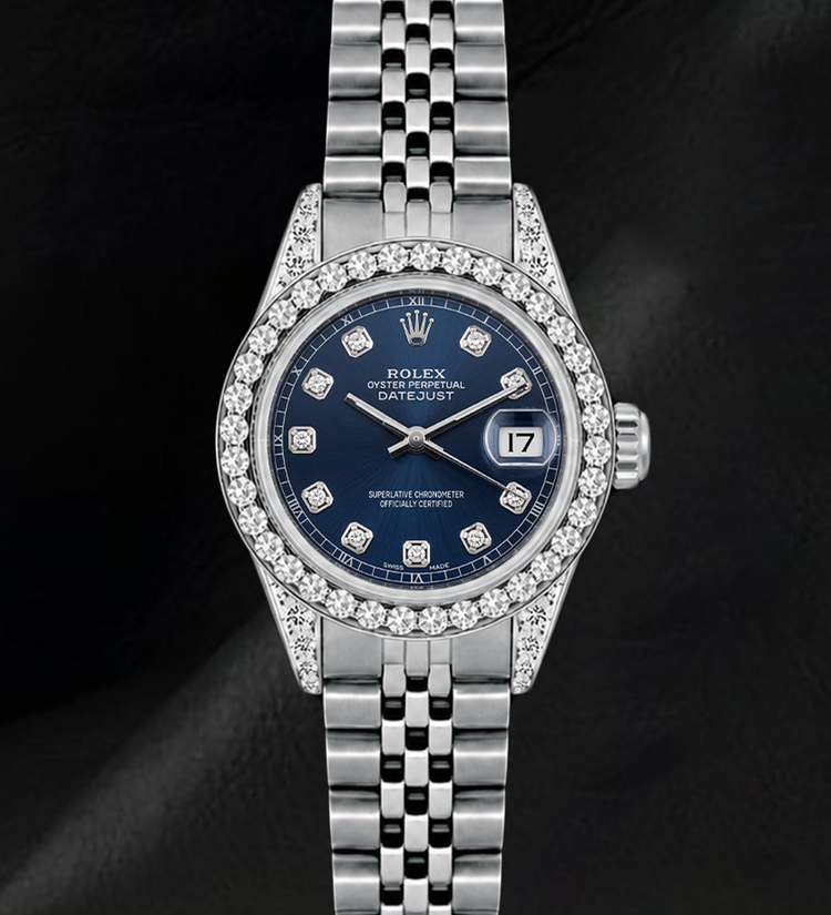 Montre Rolex Datejust 6916 26 mm Acier Inoxydable Cadran Diamants Bleu Lunette Diamants