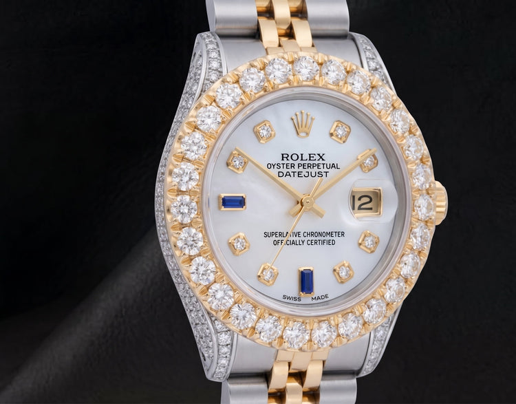 Montre Rolex Datejust 69173 26 mm Bicolore avec Cadran Diamants et Saphirs Bleus