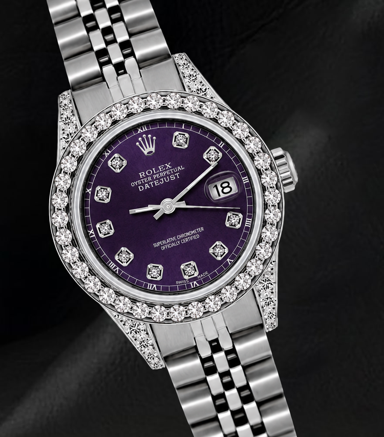 Montre Rolex Datejust 26mm 6916 Cadran Diamants Violet Bracelet Jubilé Acier Inoxydable