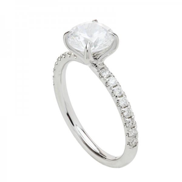 Diamant Taille Ronde Bague Solitaire avec Accents en Or 14K Blanc – vue principale