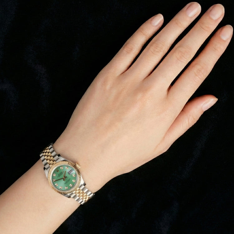 Nouvelle montre pour femme Rolex Datejust 26 mm cadran vert bicolore