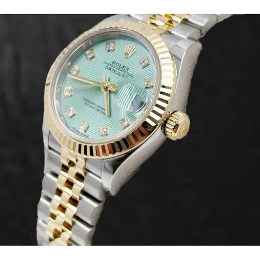 279173 Superbe montre Rolex pour femme avec cadran en diamant tapisserie verte en or 18 carats