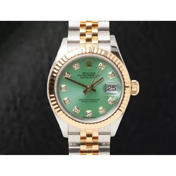Nouvelle montre pour femme Rolex Datejust 28 mm cadran vert bicolore
