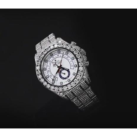 27 Ct. Montre Rolex Yacht Master Ii en diamant personnalisé glacé Ss