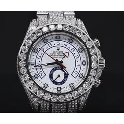 27 Ct. Montre Rolex Yacht Master Ii en diamant personnalisé glacé acier inoxydable