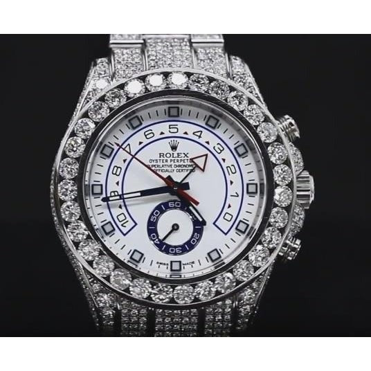 27 Ct. Montre Rolex Yacht Master Ii en diamant personnalisé glacé acier inoxydable