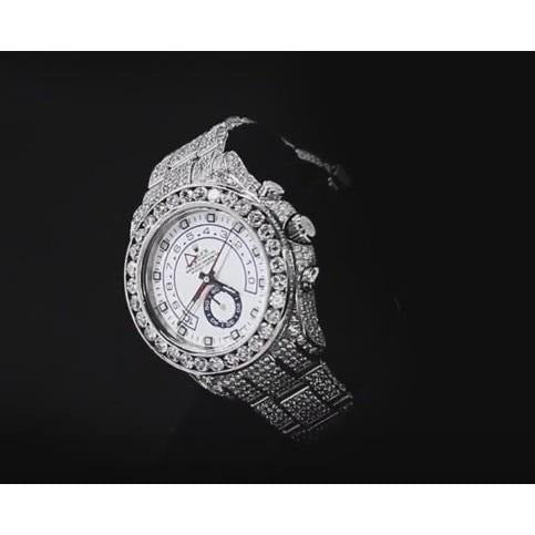 27 Ct. Montre Rolex Yacht Master Ii en diamant personnalisé glacé acier inoxydable