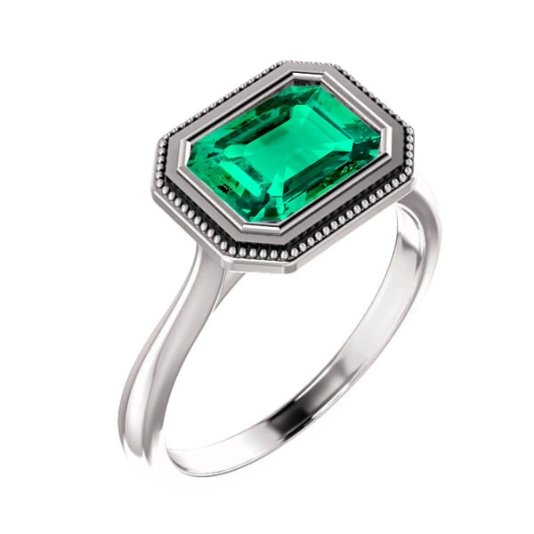 Taille à Degrés Émeraude Colombienne bague en Or Bicolore 14 Carats – vue principale