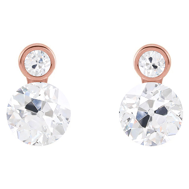 Brillant Taille Old Mine Boucles d'Oreilles en Or Rose 14 Carats – vue principale