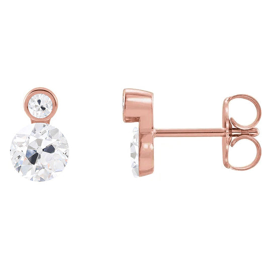 Boucles d'Oreilles Or Rose 14 Carats avec Brillant – vue de face