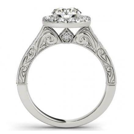 2.00 Carats Bague Ronde Style Antique Halo Naturel Diamants Or Blanc 14K