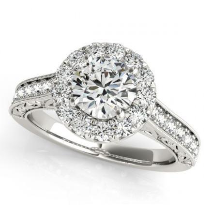 2.00 Carats Bague Ronde Style Antique Halo Naturel Diamants Or Blanc 14K