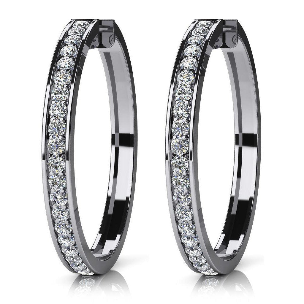 2.00 Carats Petites Boucles D'oreilles Créoles Véritable Diamants Coupe Ronde Or 14K Blanc