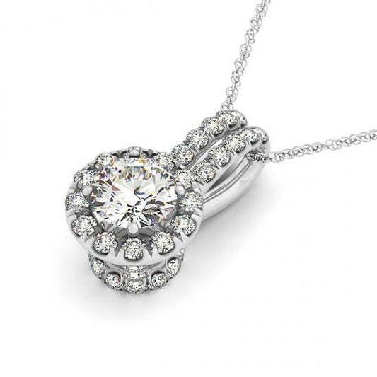 2.00 Ct. Collier Pendentif Halo Naturel Diamant Rond Sans Chaîne Or 14K