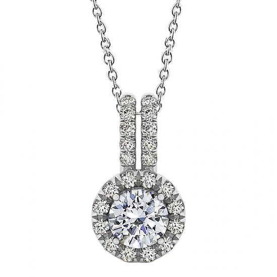 2.00 Ct. Collier Pendentif Halo Naturel Diamant Rond Sans Chaîne Or 14K