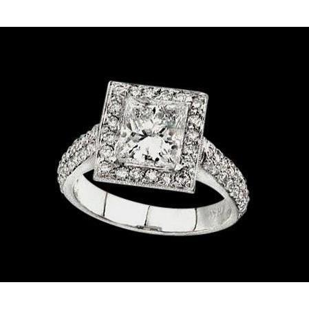 2.01 Carats Princesse Véritable Diamant Bague De Fiançailles Royale Or Blanc 14K Femmes Bijoux Nouveau
