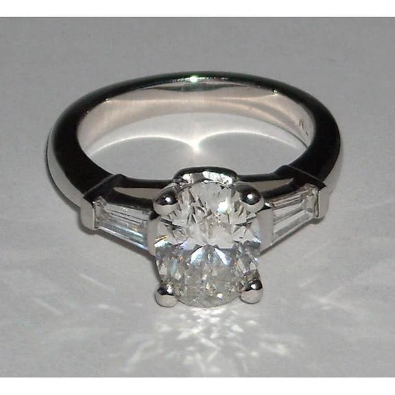 2.01 Ct. Bague Réel Diamant Ovale Trois 3 Pierres Or Blanc Nouveau